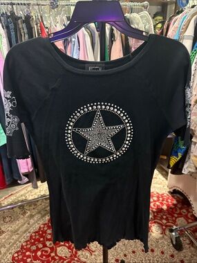 Rhinestone Star Short Sleeve Tee - Black